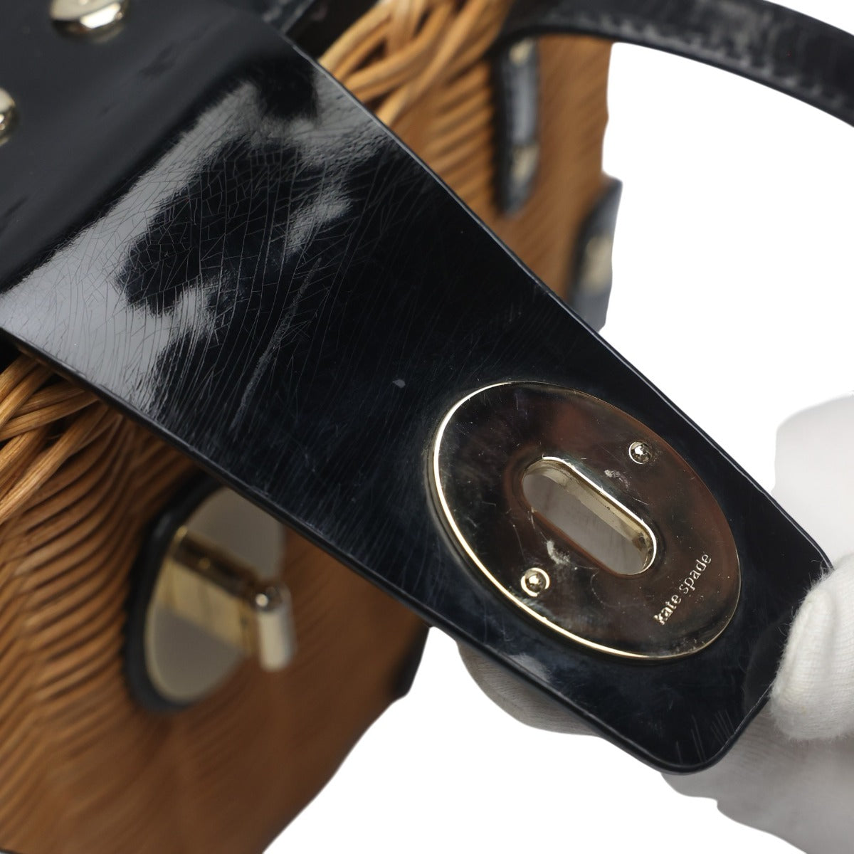 ケイトスペード Kate Spade ハンドバッグ
 カゴバッグ バスケット エナメル PXRU0381 ブラウン 【SS】
 【中古】