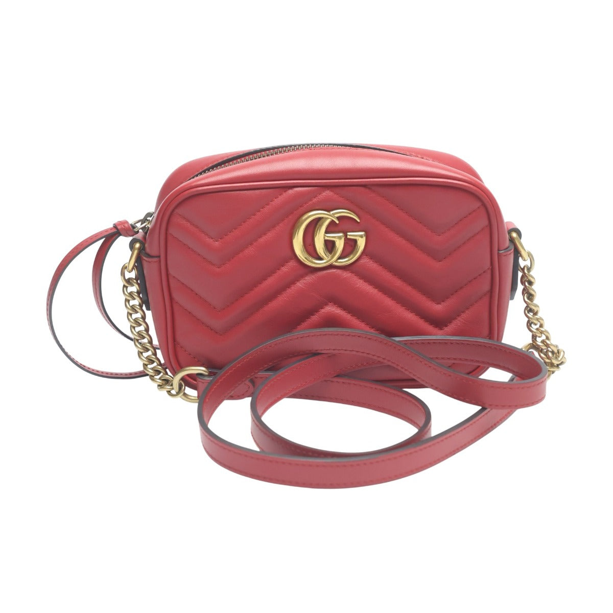 グッチ GUCCI ショルダーバッグ
 ショルダーバッグ マトラッセ GGマーモント レザー 448065 レッド 【SS】
 【中古】