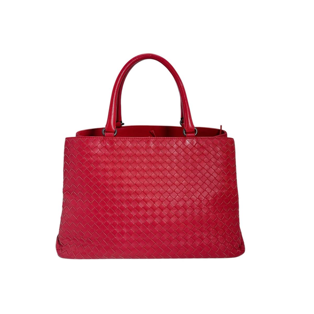 ボッテガヴェネタ BOTTEGAVENETA ハンドバッグ
 ハンドバッグ イントレチャート ラムスキン レッド 【SS】
 【中古】