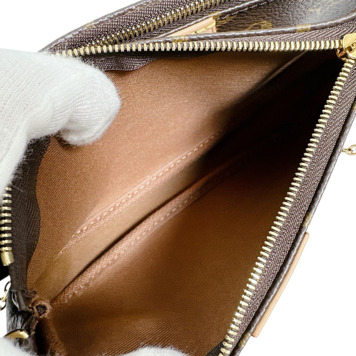 ルイヴィトン LOUIS VUITTON ポーチ
 ショルダー モノグラム ミュルティ・ポシェット・アクセソワール モノグラムキャンバス M44813 カーキ×ブラウン LV
 【中古】