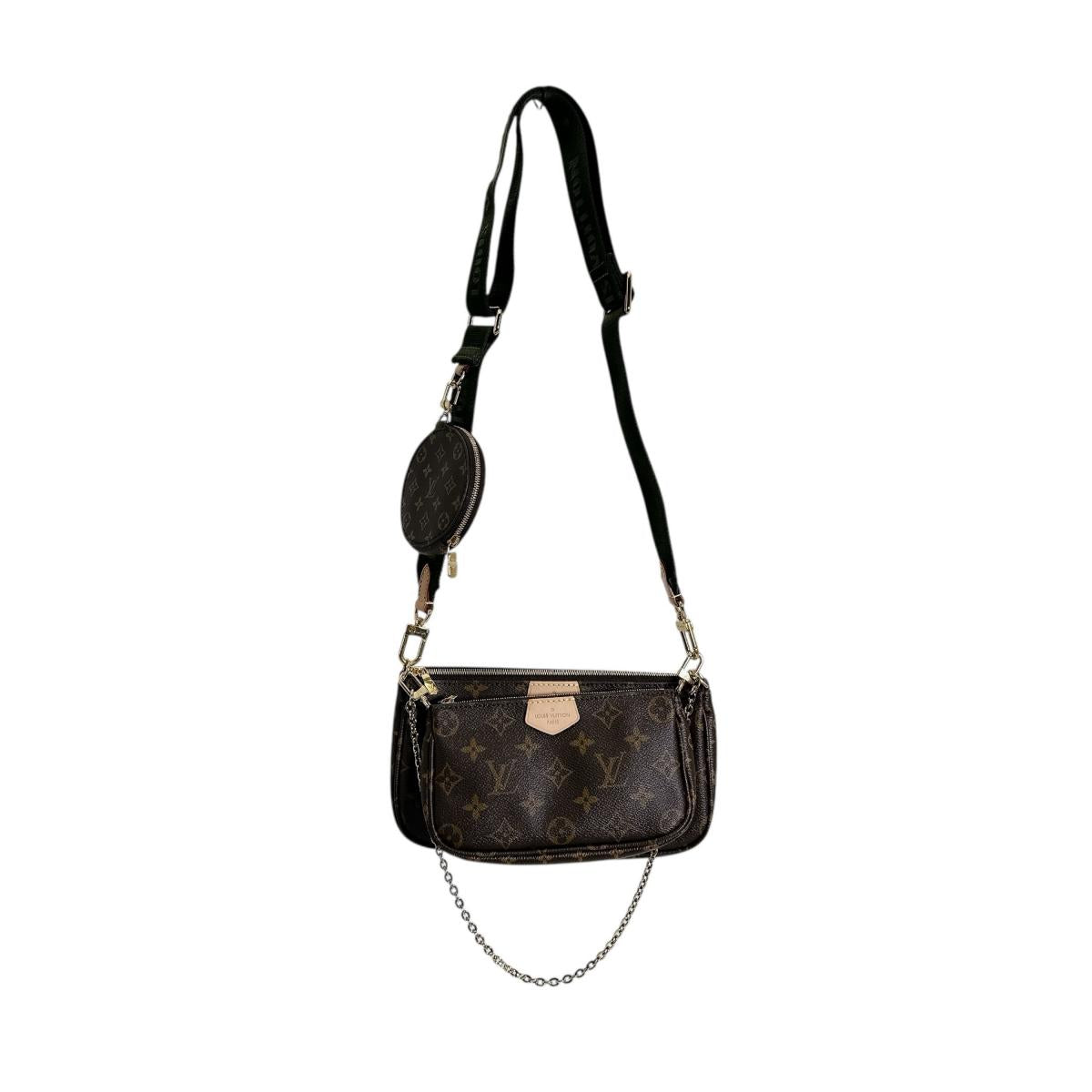 ルイヴィトン LOUIS VUITTON ポーチ
 ショルダー モノグラム ミュルティ・ポシェット・アクセソワール モノグラムキャンバス M44813 カーキ×ブラウン LV
 【中古】