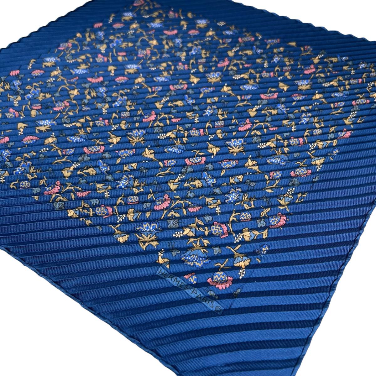 エルメス HERMES スカーフ
 シルクスカーフ プリーツカレ mini シルク ブルー 【SS】
 【中古】