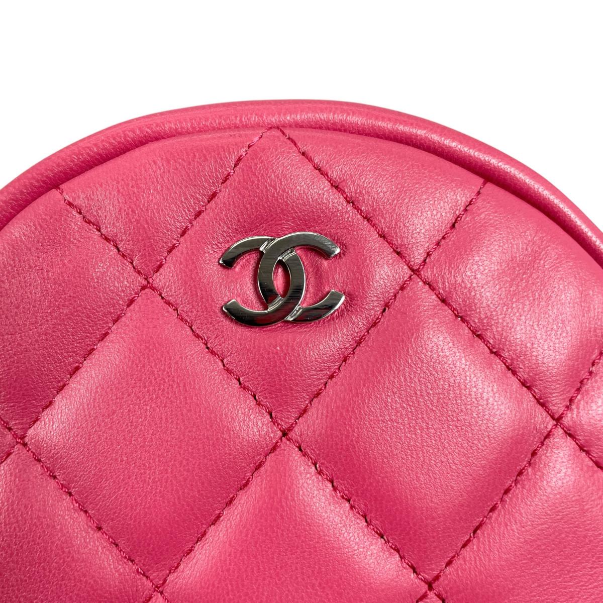 シャネル CHANEL ショルダーバッグ
 ラウンドチェーン ココマーク マトラッセ ラウンド ミニ ラムスキン A70657 ピンク 【SS】
 【中古】