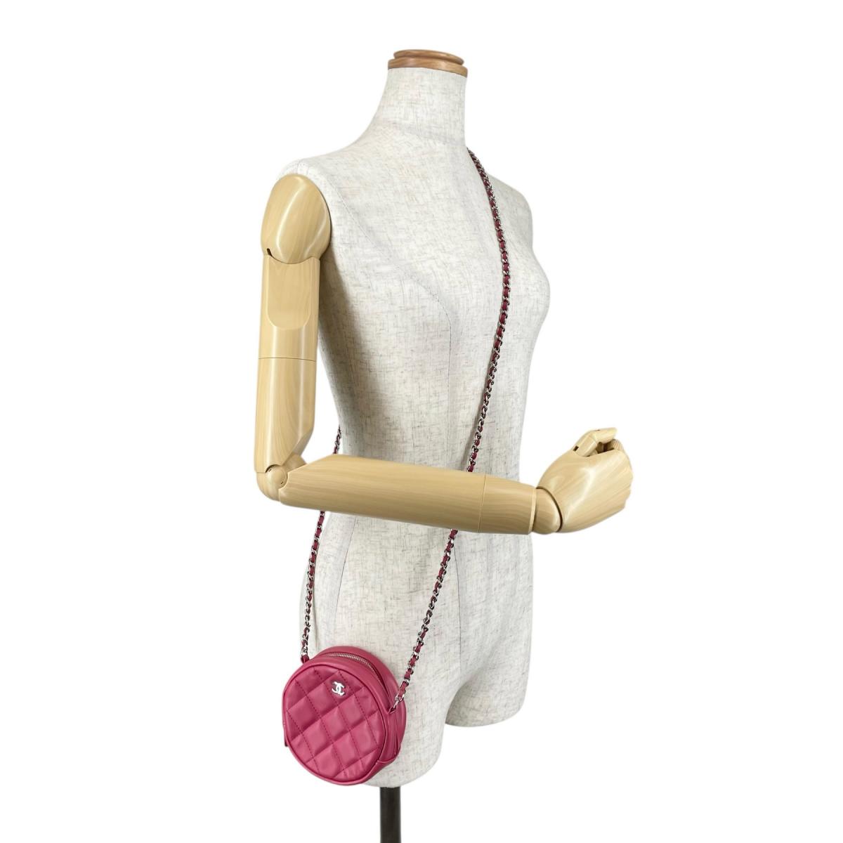 シャネル CHANEL ショルダーバッグ
 ラウンドチェーン ココマーク マトラッセ ラウンド ミニ ラムスキン A70657 ピンク 【SS】
 【中古】