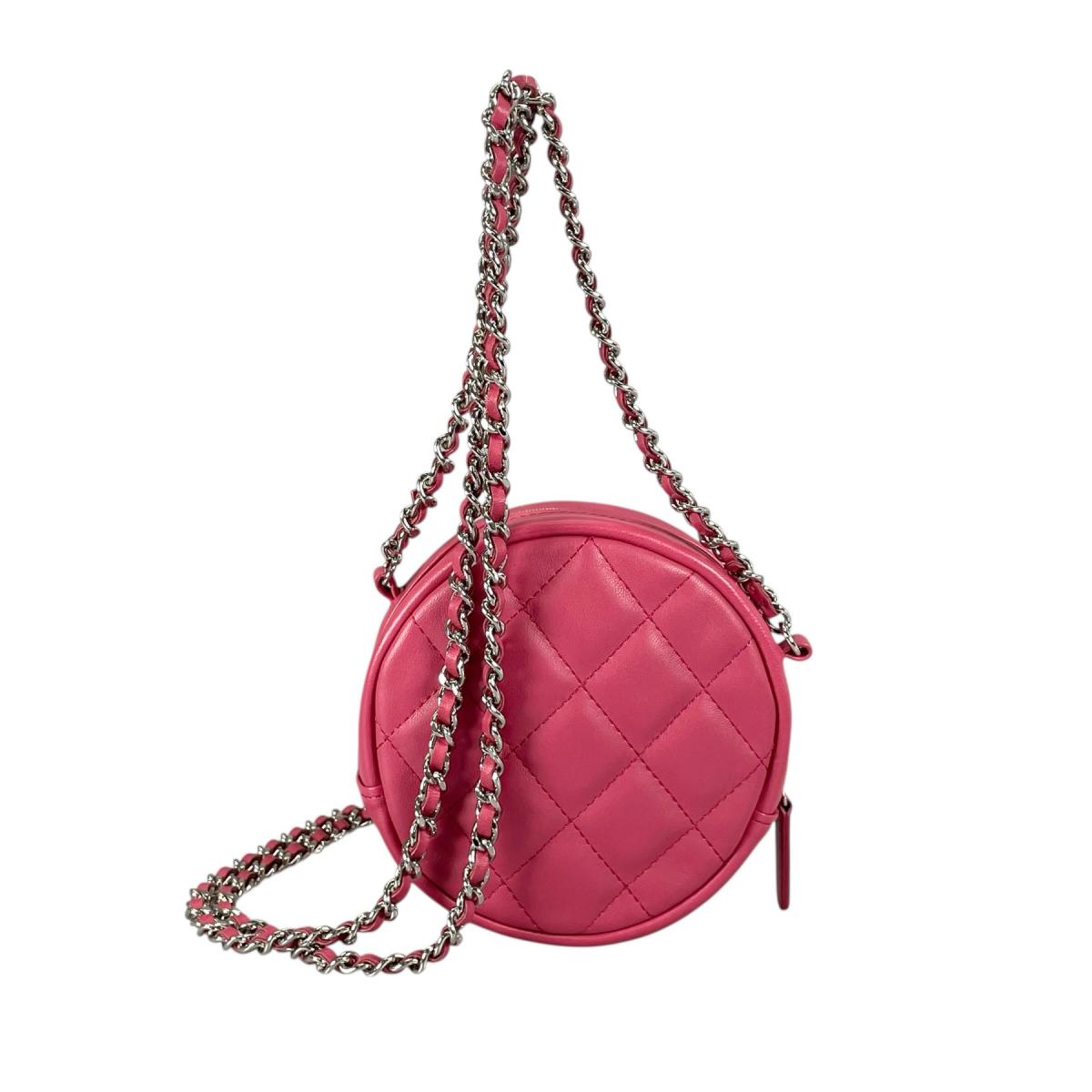 シャネル CHANEL ショルダーバッグ
 ラウンドチェーン ココマーク マトラッセ ラウンド ミニ ラムスキン A70657 ピンク 【SS】
 【中古】