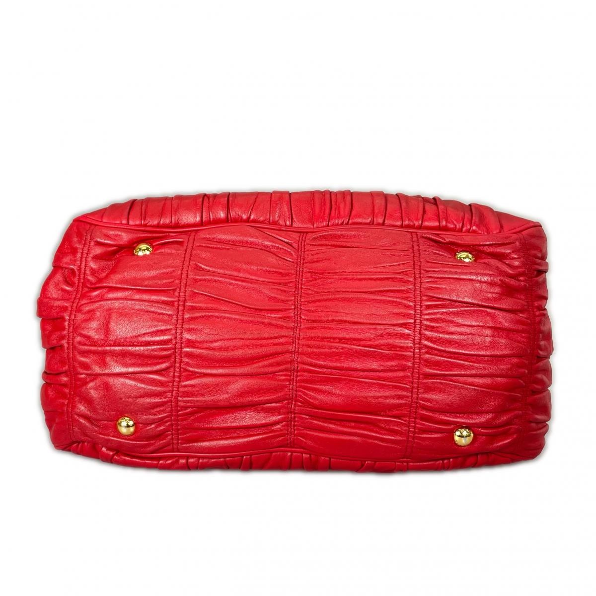 プラダ PRADA トートバッグ
 2WAYショルダーバッグ ギャザー ナッパ ゴーフル レザー B2588L レッド 【SS】
 【中古】