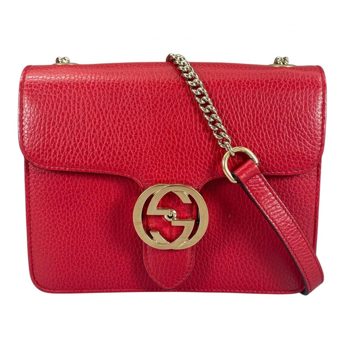 グッチ GUCCI ショルダーバッグ
 ゴールドチェーン クロスボディバッグ インターロッキングG レザー 510304 レッド 【SS】
 【中古】