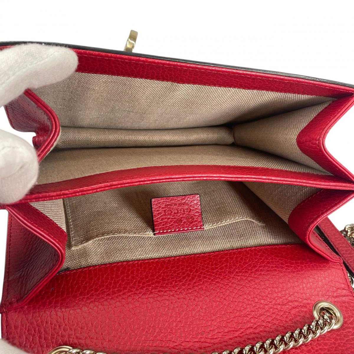 グッチ GUCCI ショルダーバッグ
 ゴールドチェーン クロスボディバッグ インターロッキングG レザー 510304 レッド 【SS】
 【中古】