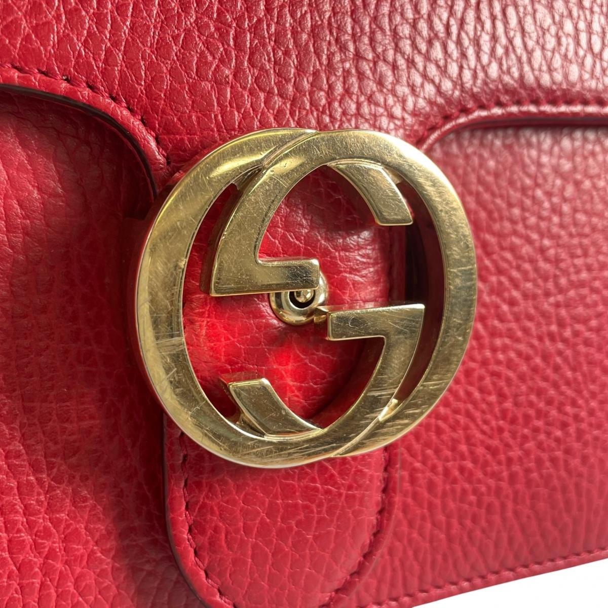 グッチ GUCCI ショルダーバッグ
 ゴールドチェーン クロスボディバッグ インターロッキングG レザー 510304 レッド 【SS】
 【中古】