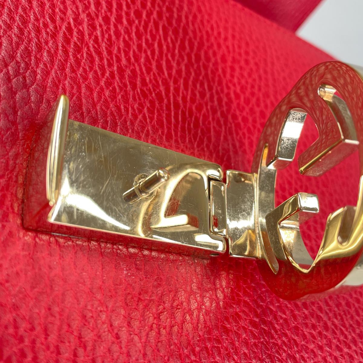 グッチ GUCCI ショルダーバッグ
 ゴールドチェーン クロスボディバッグ インターロッキングG レザー 510304 レッド 【SS】
 【中古】