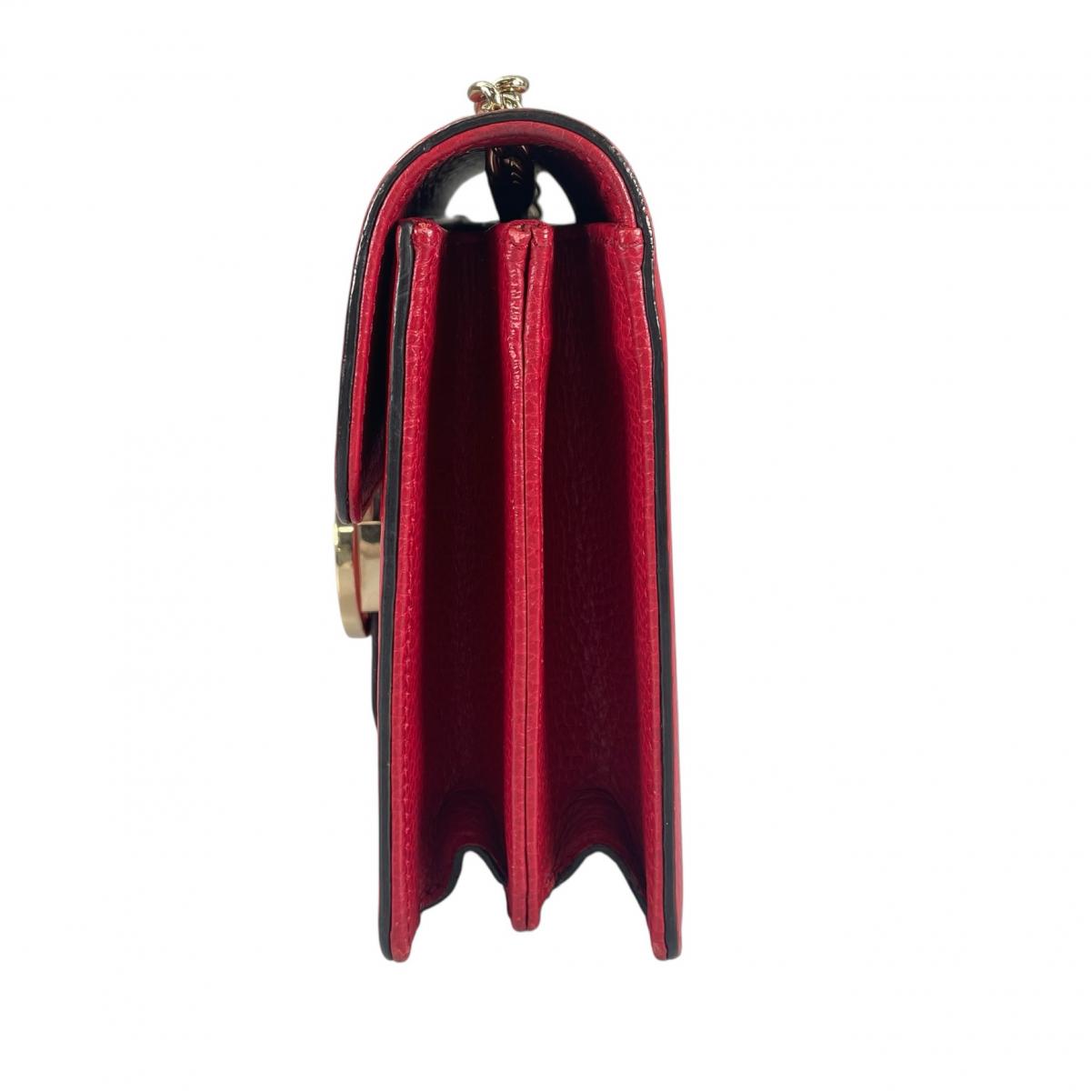 グッチ GUCCI ショルダーバッグ
 ゴールドチェーン クロスボディバッグ インターロッキングG レザー 510304 レッド 【SS】
 【中古】