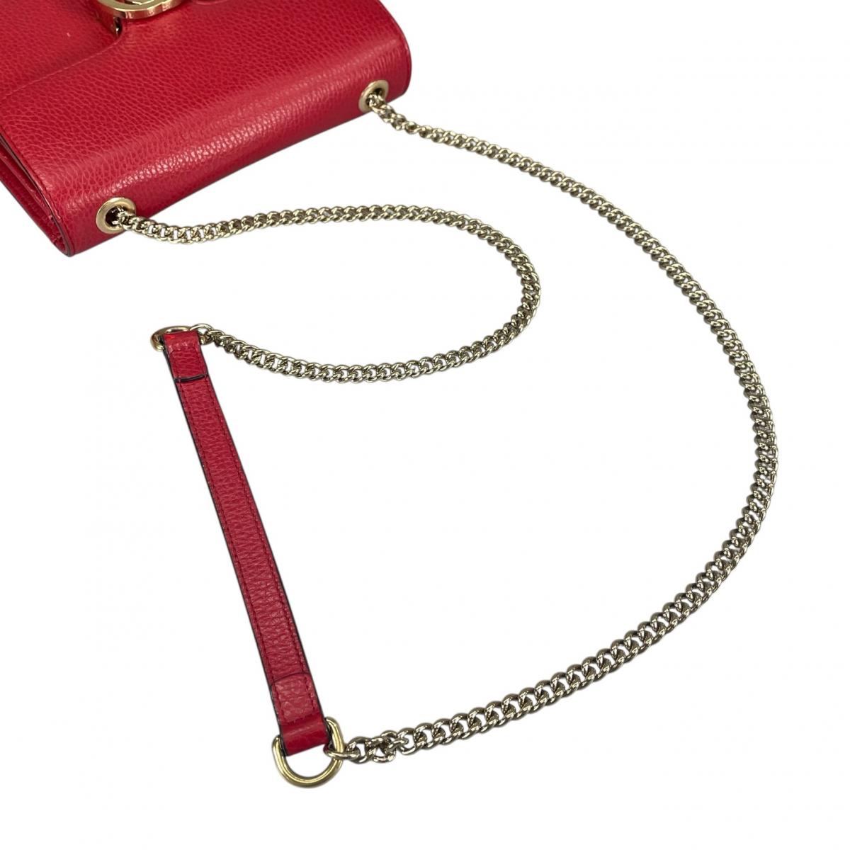 グッチ GUCCI ショルダーバッグ
 ゴールドチェーン クロスボディバッグ インターロッキングG レザー 510304 レッド 【SS】
 【中古】