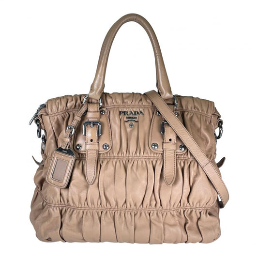 プラダ PRADA ハンドバッグ
 ハンドバッグ 2WAY ショルダーバッグ ナッパゴーフル レザー BN1702 ベージュ 【SS】
 【中古】