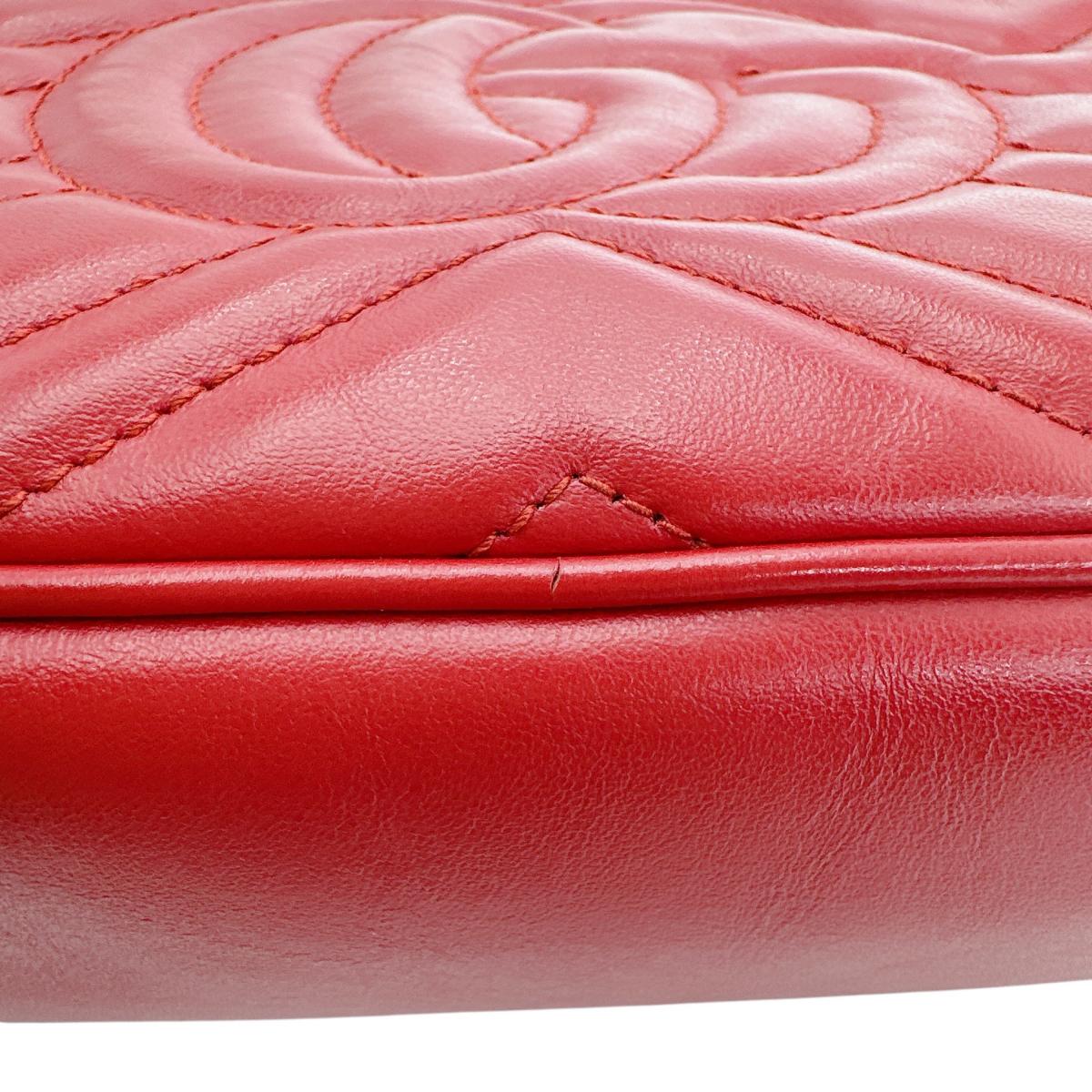 グッチ GUCCI ボディバッグ
 カメラバッグ スモール GGマーモント レザー 447632 レッド 【SS】
 【中古】