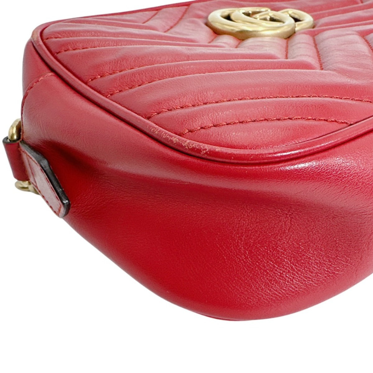 グッチ GUCCI ボディバッグ
 カメラバッグ スモール GGマーモント レザー 447632 レッド 【SS】
 【中古】