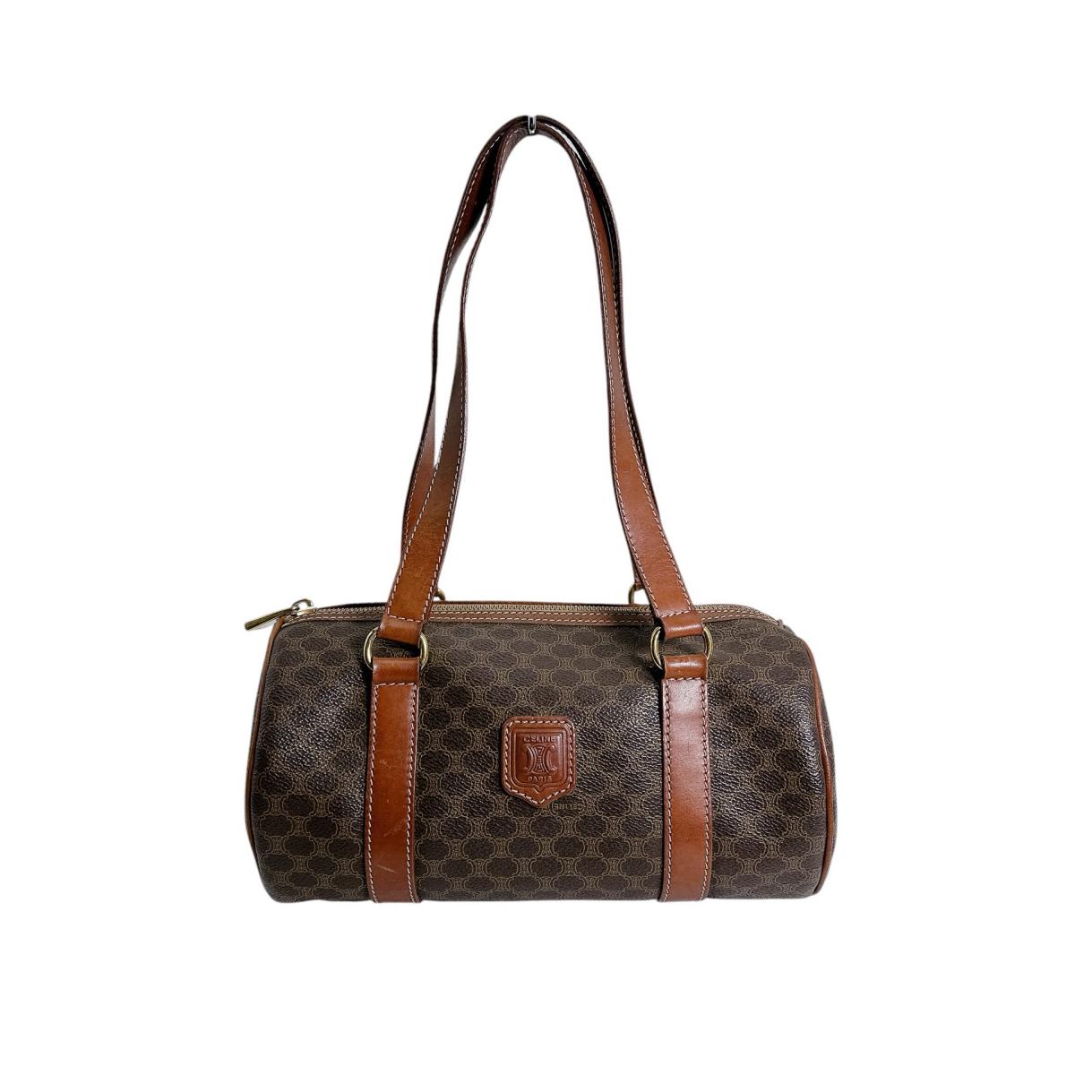 セリーヌ CELINE ボストンバッグ
 マカダム レザー ハンドバッグ レザー ブラウン 【SS】
 【中古】