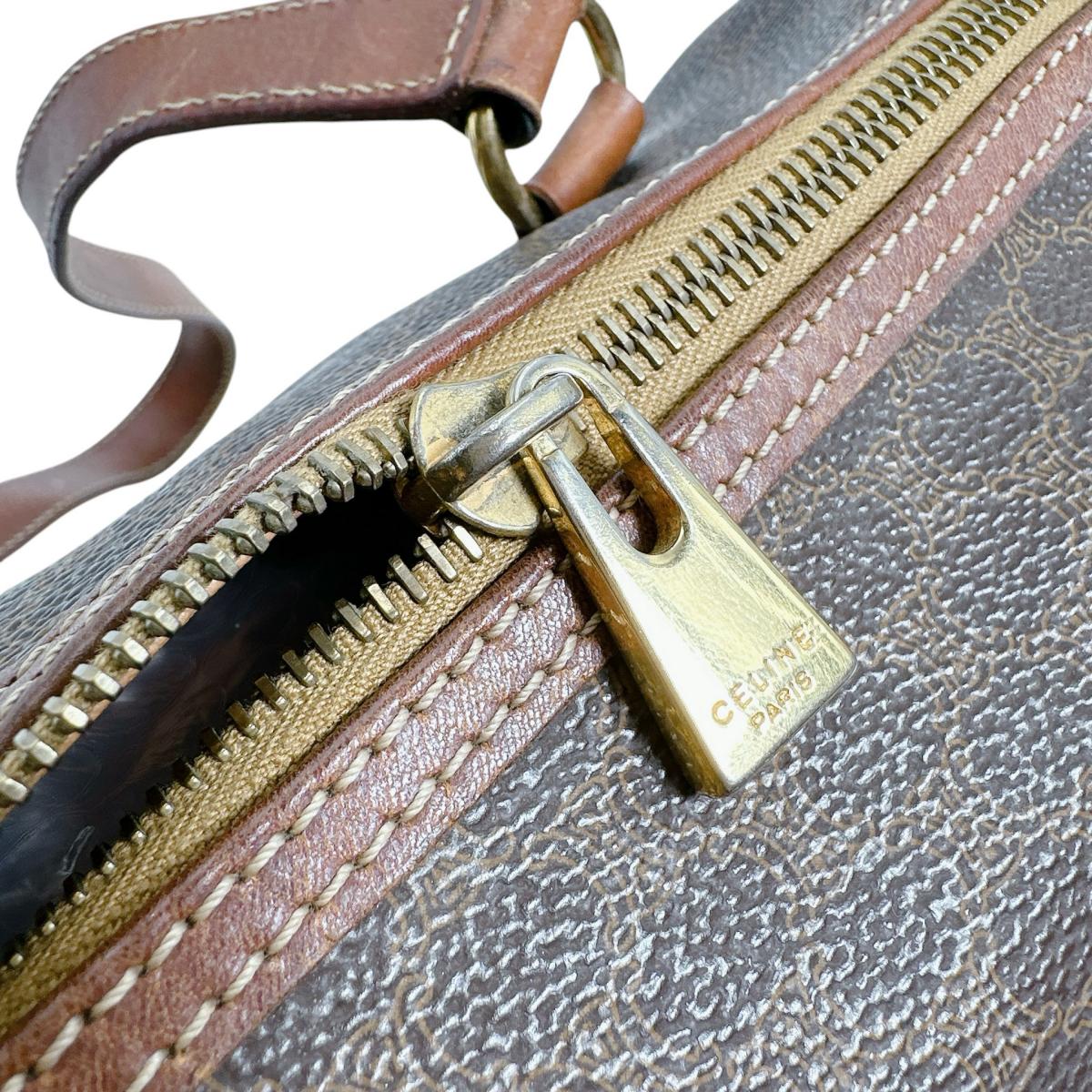 セリーヌ CELINE ボストンバッグ
 マカダム レザー ハンドバッグ レザー ブラウン 【SS】
 【中古】