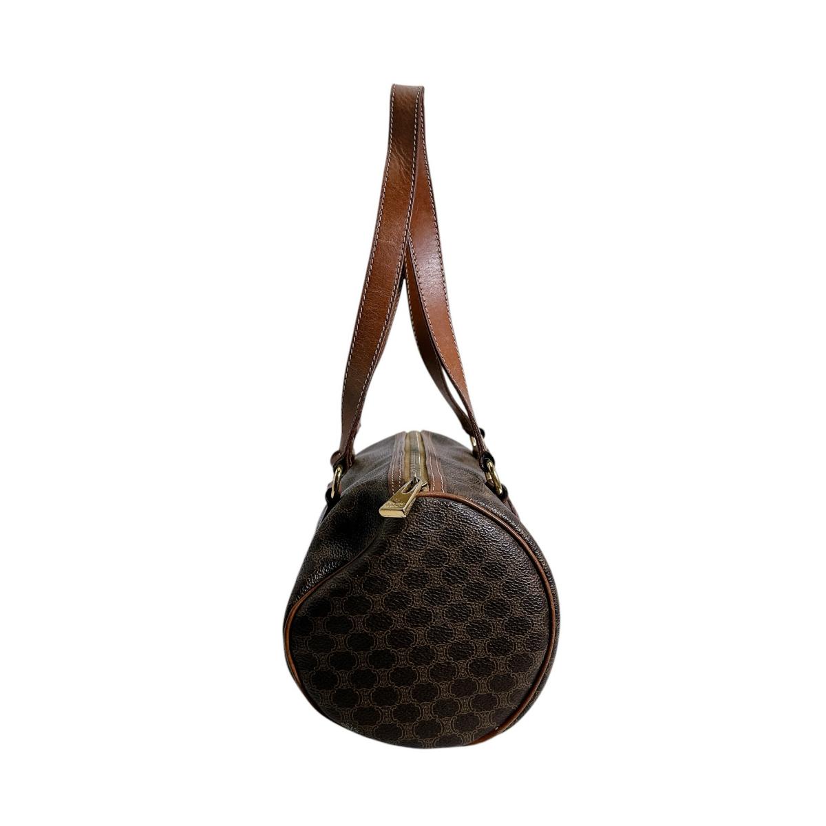 セリーヌ CELINE ボストンバッグ
 マカダム レザー ハンドバッグ レザー ブラウン 【SS】
 【中古】