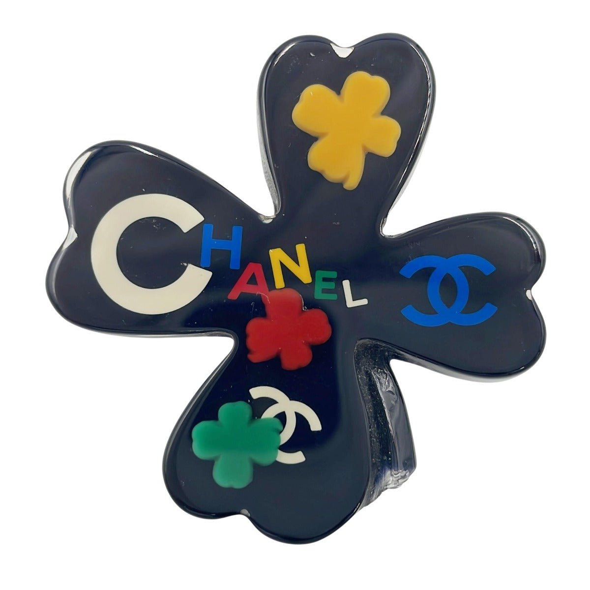 シャネル CHANEL ブローチ
 ブローチ クローバー マメ有 04P プラスチック ブラック×マルチカラー 【SS】
 【中古】