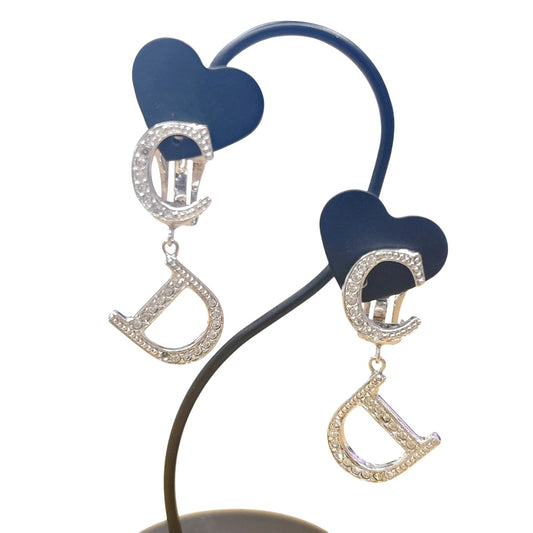 ディオール Dior イヤリング
 イヤリング CDロゴ ラインストーン ラインストーン シルバー 【SS】
 【中古】