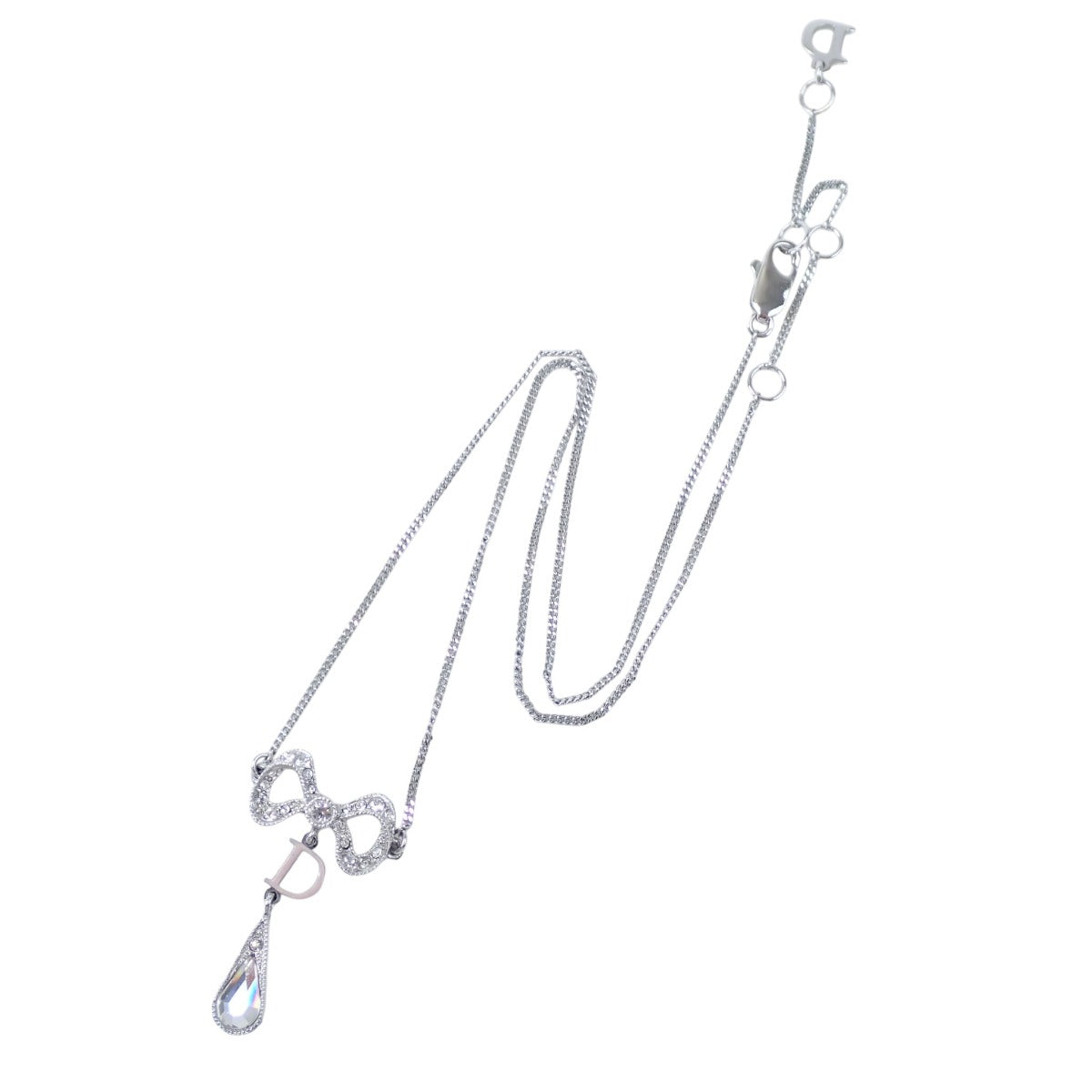 クリスチャンディオール Christian Dior ネックレス
 ネックレス ラインストーン リボンモチーフ ステンレススチール シルバー 【SS】
 【中古】