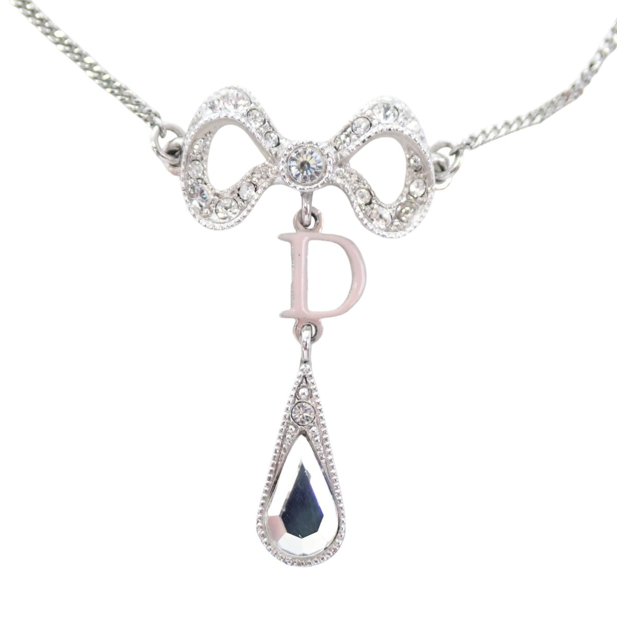 クリスチャンディオール Christian Dior ネックレス
 ネックレス ラインストーン リボンモチーフ ステンレススチール シルバー 【SS】
 【中古】