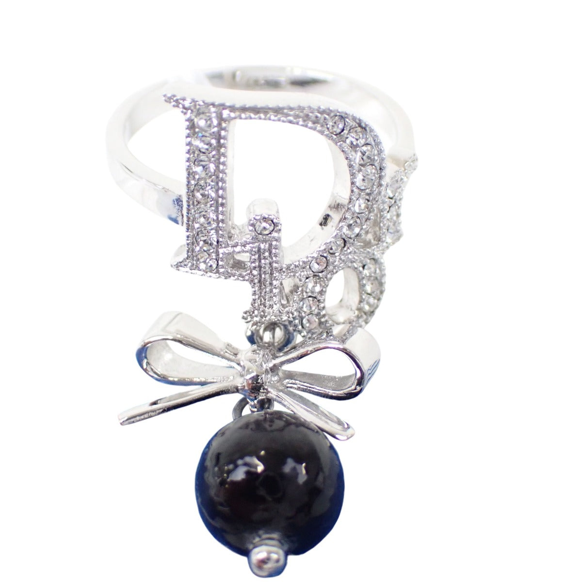 ディオール Dior リング・指輪
 11号 ラインストーン リボンモチーフ ステンレススチール シルバー 【SS】
 【中古】