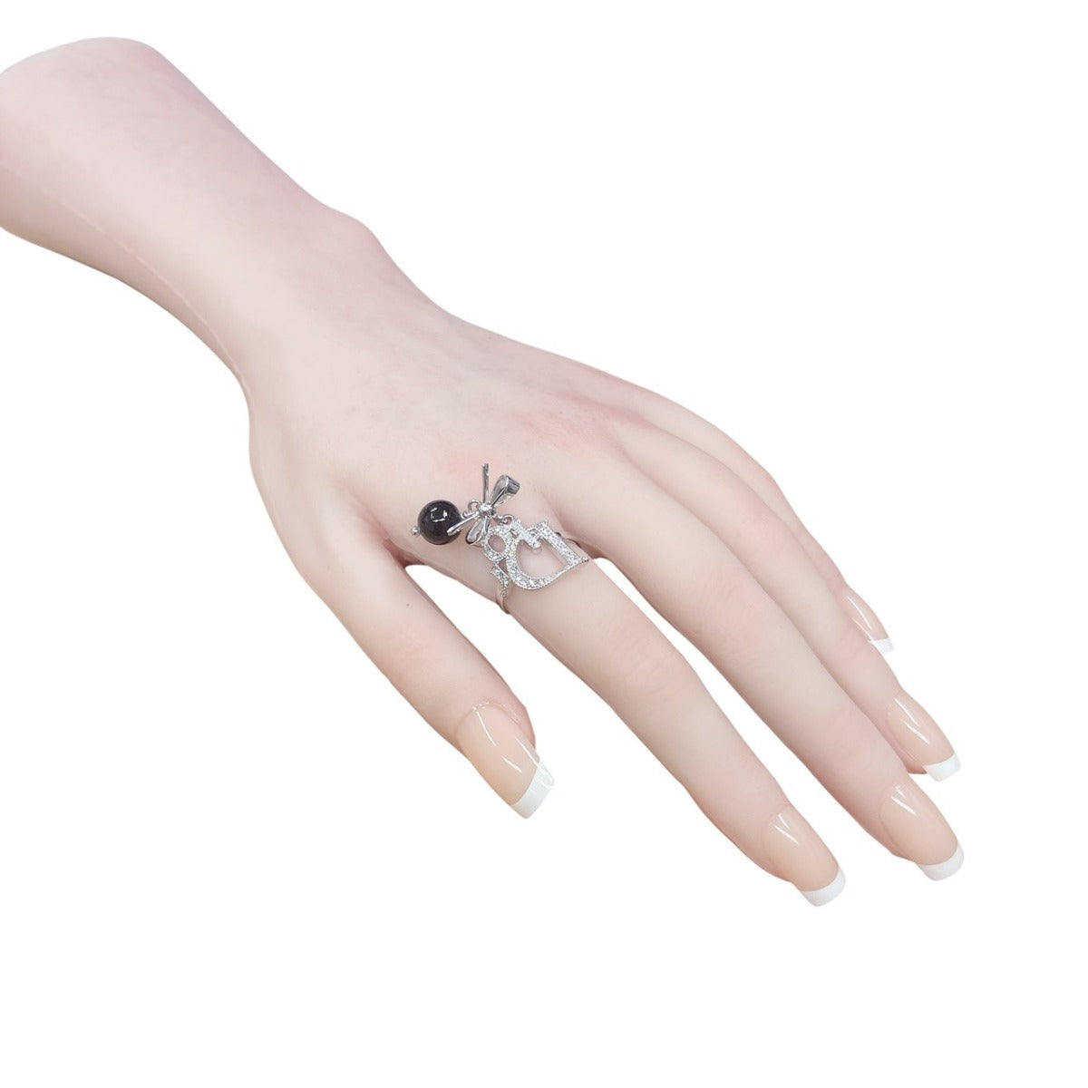 ディオール Dior リング・指輪
 11号 ラインストーン リボンモチーフ ステンレススチール シルバー 【SS】
 【中古】