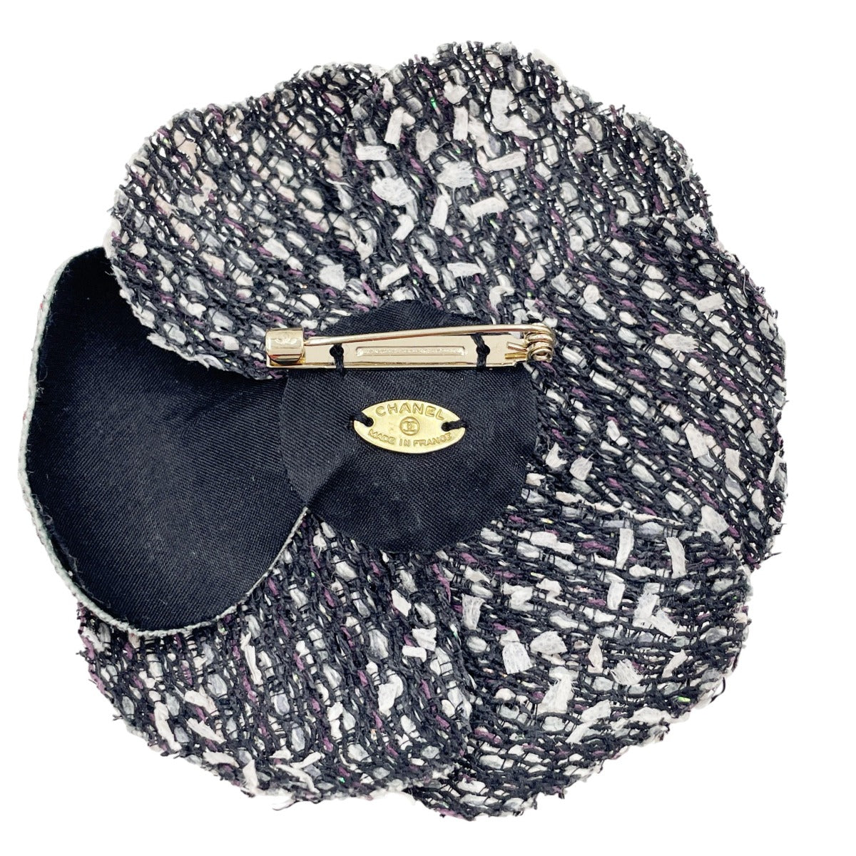 シャネル CHANEL ブローチ
 コサージュ ツウィード カメリア ツイード ブラック 【SS】
 【中古】