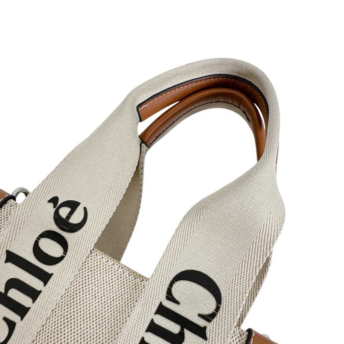 クロエ Chloe ハンドバッグ
 ミディアムトートバッグ シャイニーカーフスキン Woody キャンバス ベージュ 【SS】
 【中古】