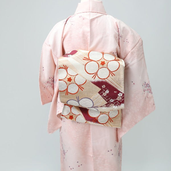 Obi
 Fukuro Obi, Pure Silk, Plum Blossom, White [H]
 【second hand】 