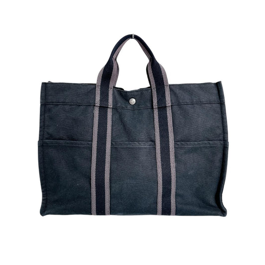 エルメス HERMES トートバッグ
 トートMM エールライン キャンバス キャンバス ブラック 【SS】
 【中古】
