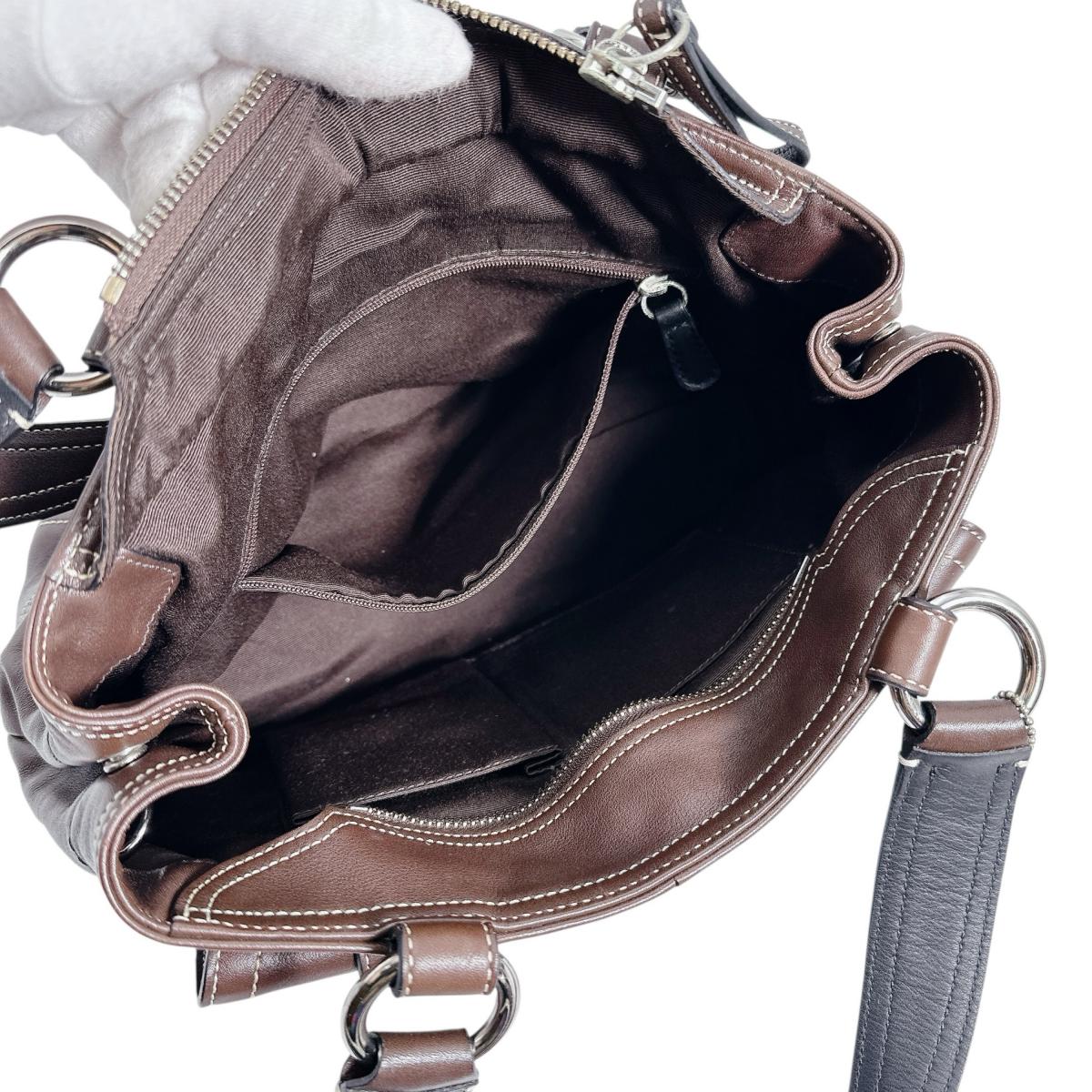 コーチ COACH トートバッグ
 ハンドバッグ 無地 レザー F05S-8A09 ブラウン 【SS】
 【中古】