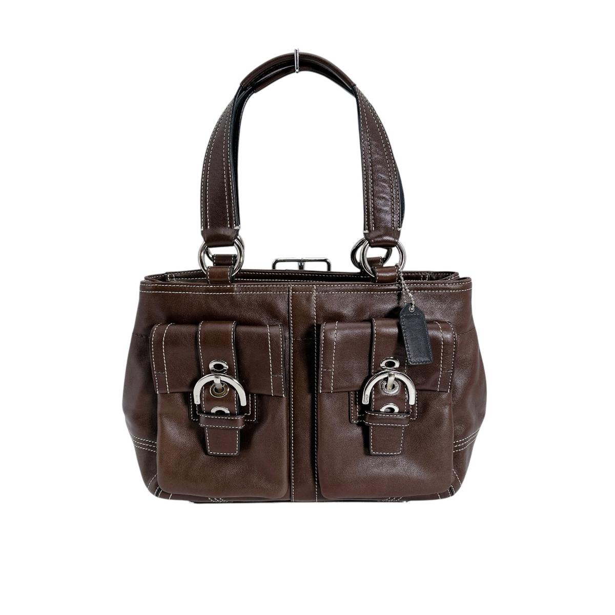 コーチ COACH トートバッグ
 ハンドバッグ 無地 レザー F05S-8A09 ブラウン 【SS】
 【中古】