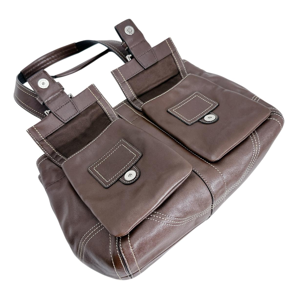 コーチ COACH トートバッグ
 ハンドバッグ 無地 レザー F05S-8A09 ブラウン 【SS】
 【中古】