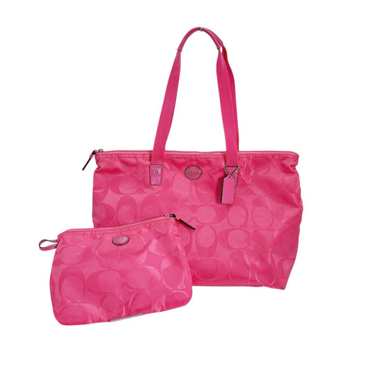 コーチ COACH トートバッグ
 トートバッグ シグネチャー ナイロン ピンク 【SS】
 【中古】