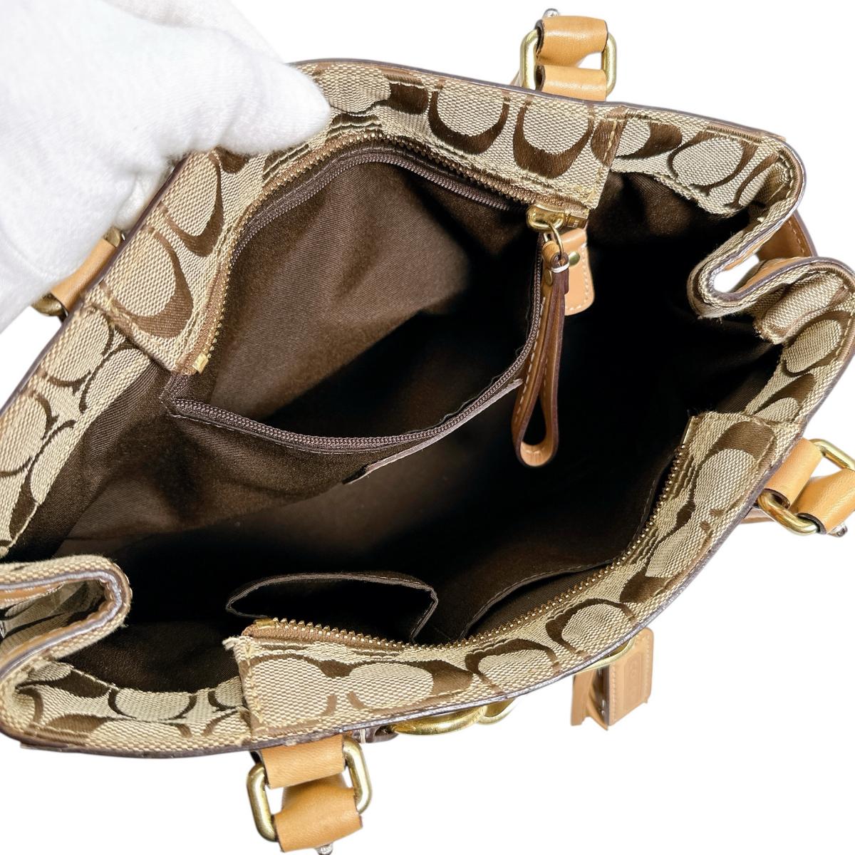 コーチ COACH ハンドバッグ
 ハンドバッグ キャリオール ハンプトンズシグネチャー キャンバス G1073-F10507 カーキ×ブラウン 【SS】
 【中古】
