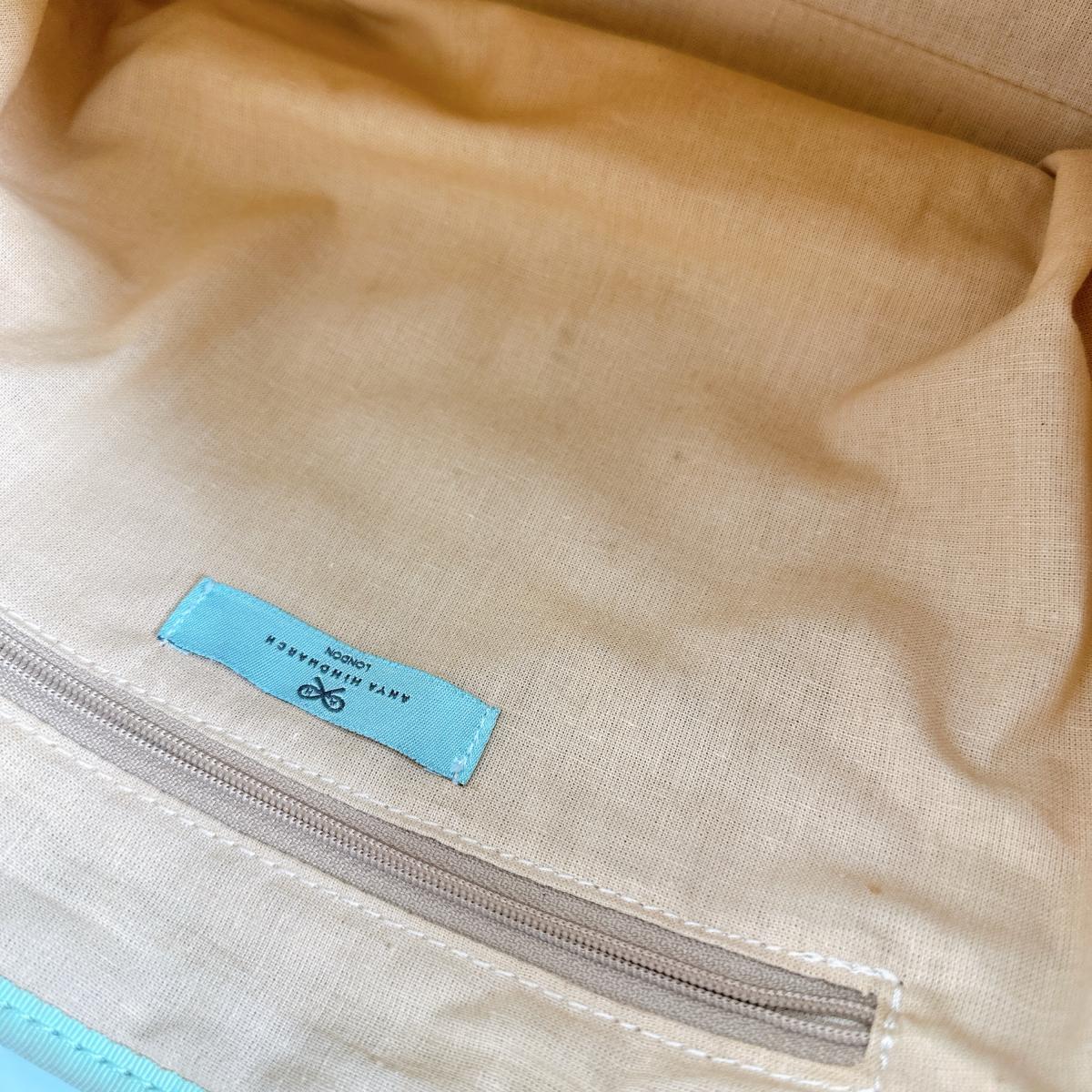 アニヤ・ハインドマーチ Anya Hindmarch ハンドバッグ
 トートバッグ アニマル 子豚プリント 布 グリーン×ピンク 【SS】
 【中古】