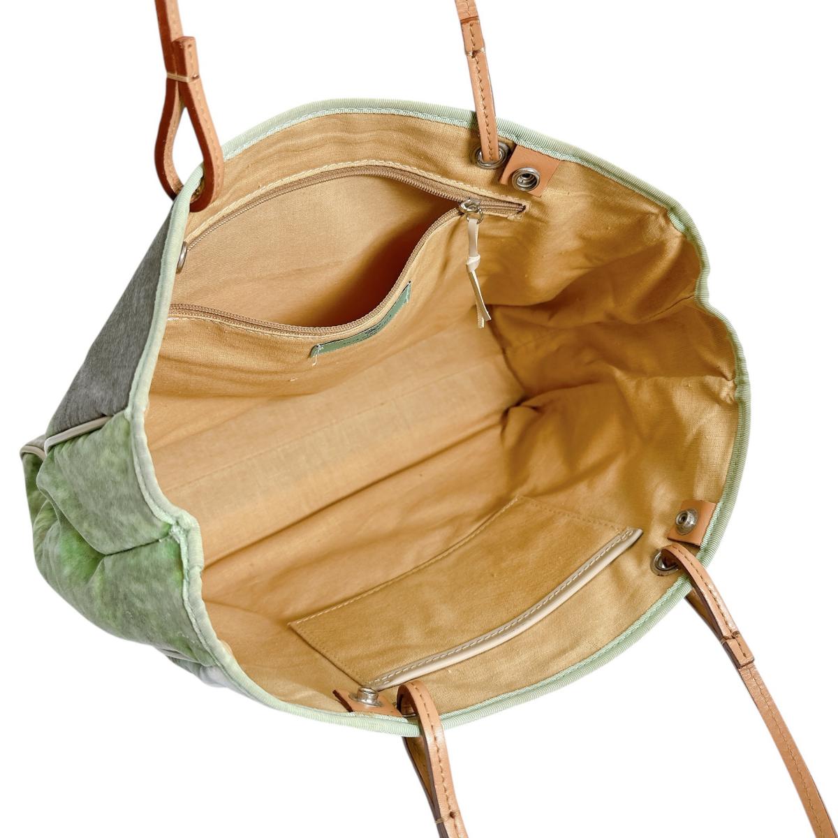 アニヤ・ハインドマーチ Anya Hindmarch ハンドバッグ
 トートバッグ アニマル 子豚プリント 布 グリーン×ピンク 【SS】
 【中古】