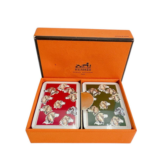 エルメス HERMES その他ホビー
 トランプ  犬柄 ミニサイズトランプ 2個セット プラスチック レッド×グリーン 【中古】