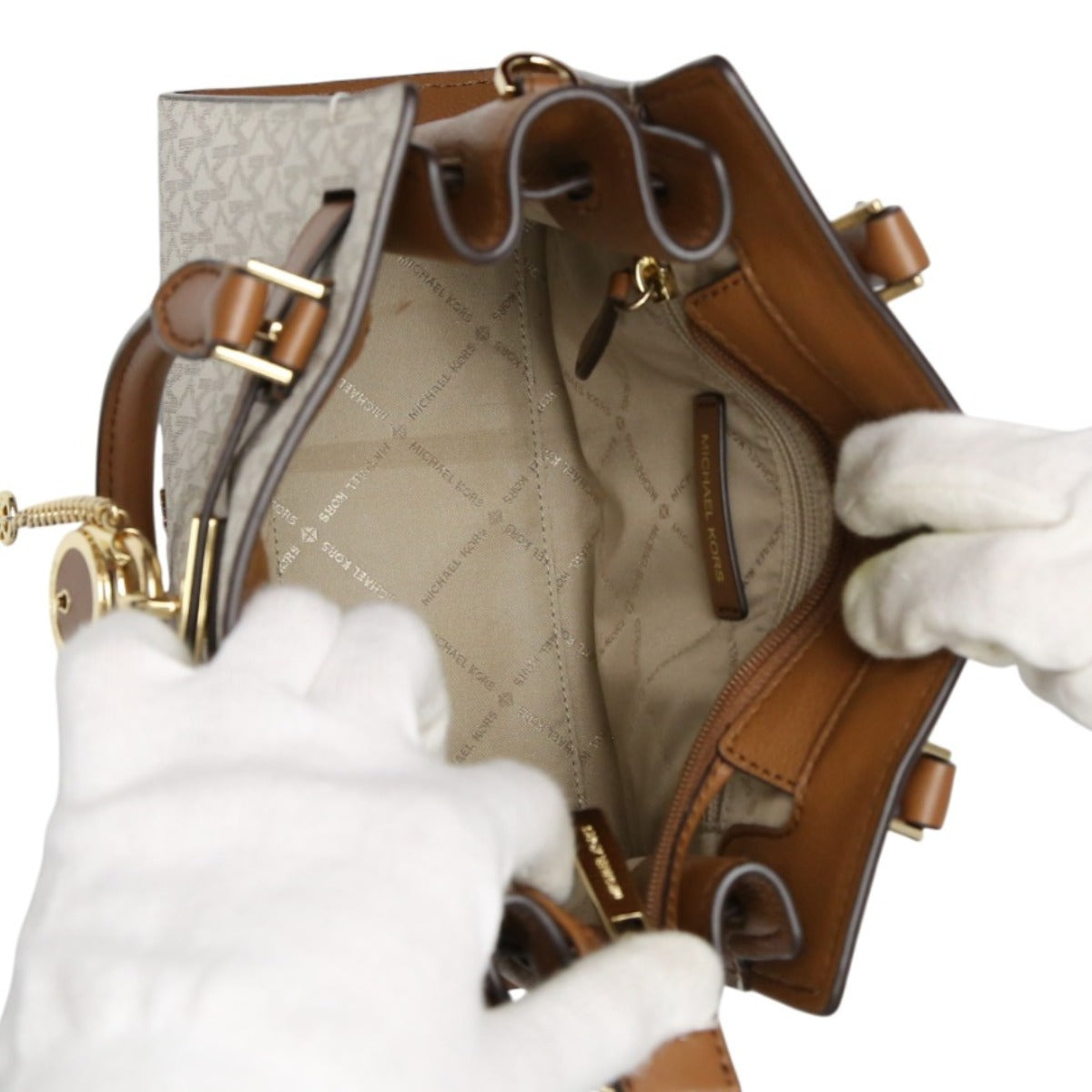 マイケルコース Michael Kors ハンドバッグ
 ミニバッグ レザー アイボリー×ブラウン 【SS】
 【中古】