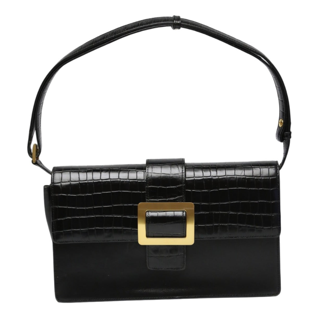 ハナエモリ HANAE MORI 森英恵 ハンドバッグ
 クラッチバッグ 2WAY 肩掛け クロコダイル ブラック 【SS】
 【中古】