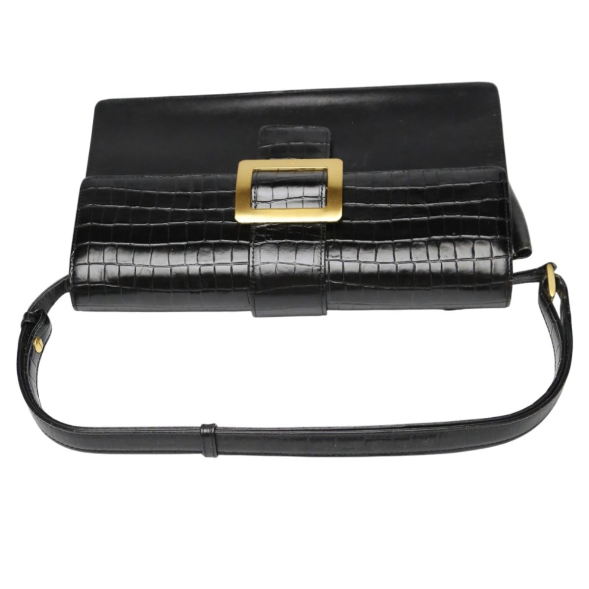 ハナエモリ HANAE MORI 森英恵 ハンドバッグ
 クラッチバッグ 2WAY 肩掛け クロコダイル ブラック 【SS】
 【中古】