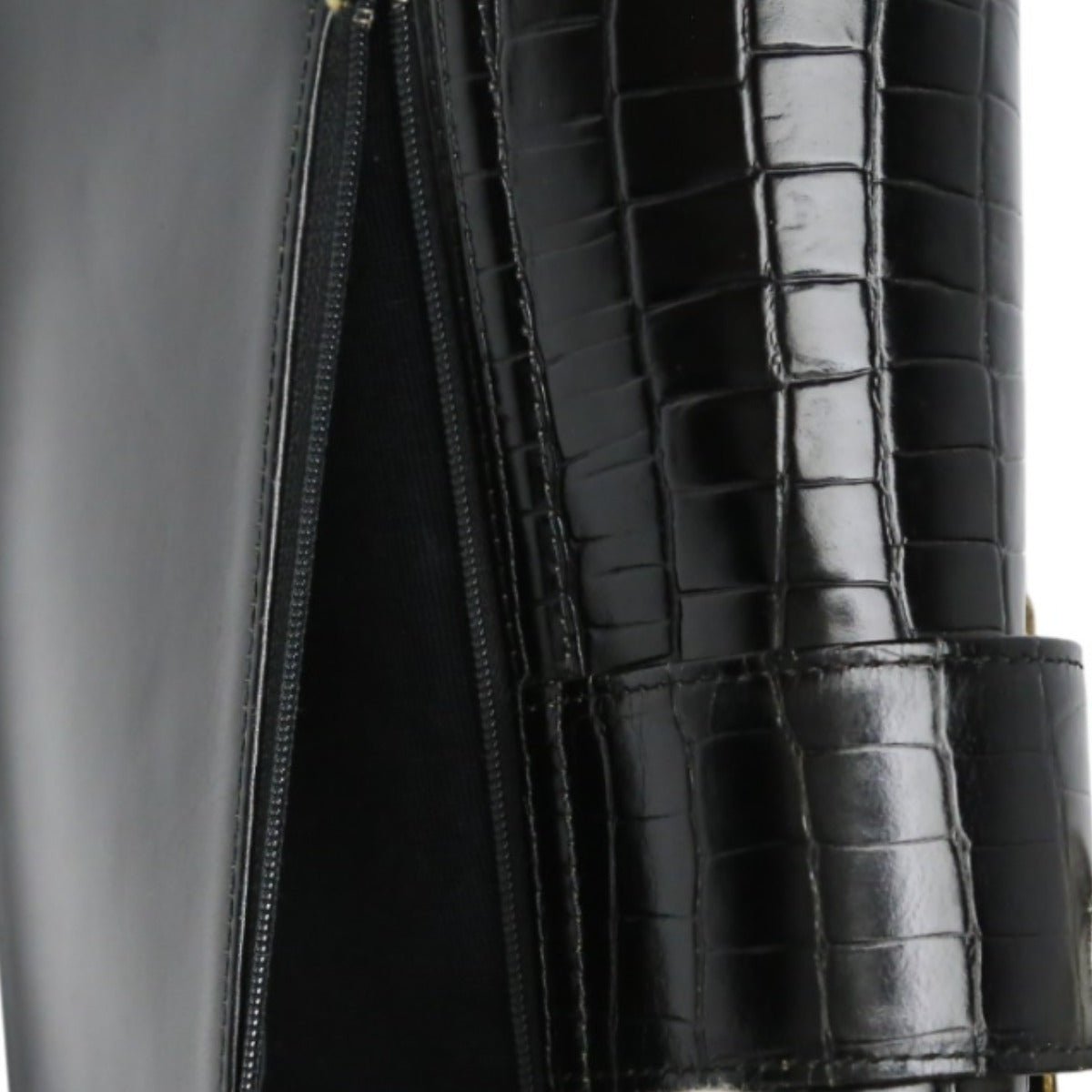 ハナエモリ HANAE MORI 森英恵 ハンドバッグ
 クラッチバッグ 2WAY 肩掛け クロコダイル ブラック 【SS】
 【中古】