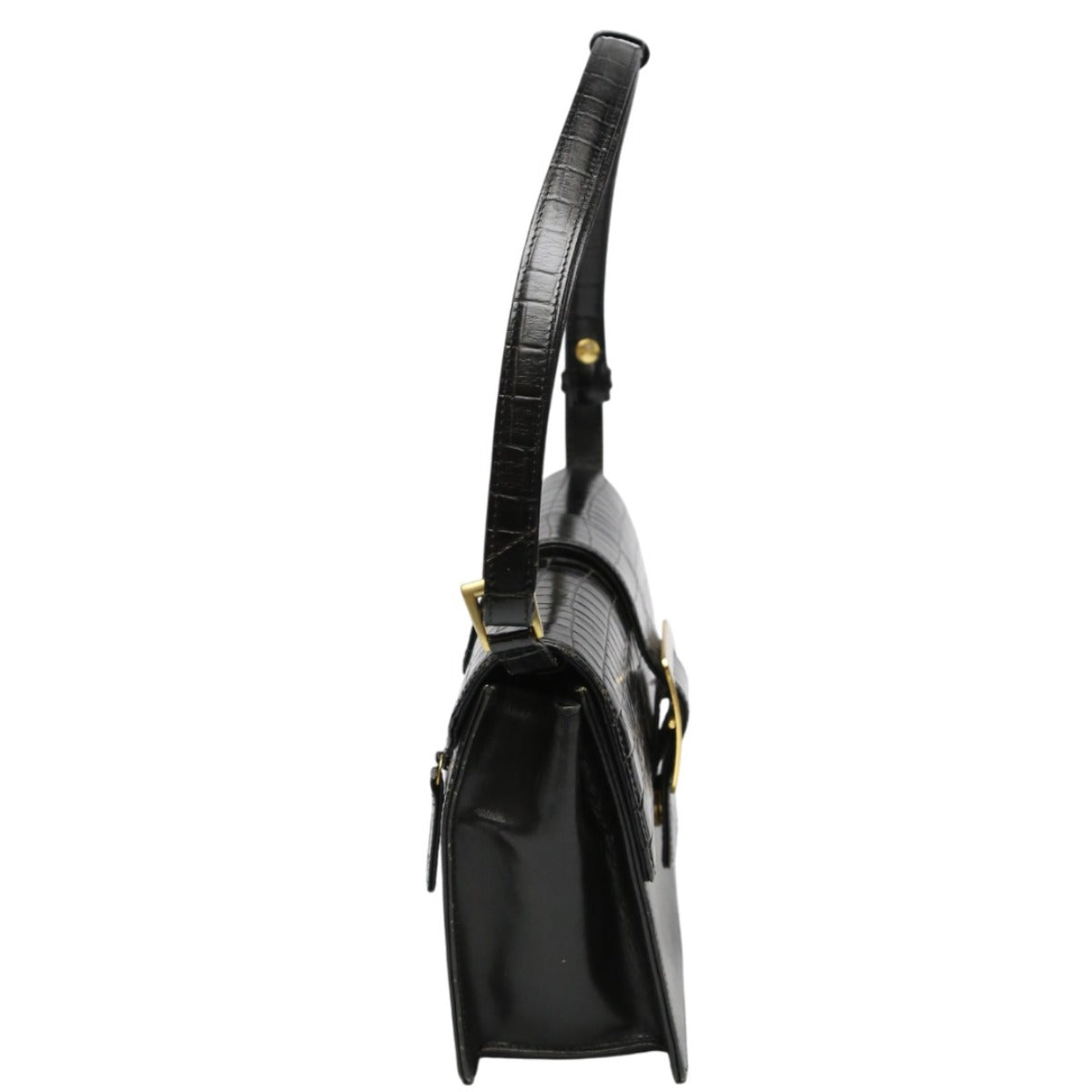 ハナエモリ HANAE MORI 森英恵 ハンドバッグ
 クラッチバッグ 2WAY 肩掛け クロコダイル ブラック 【SS】
 【中古】