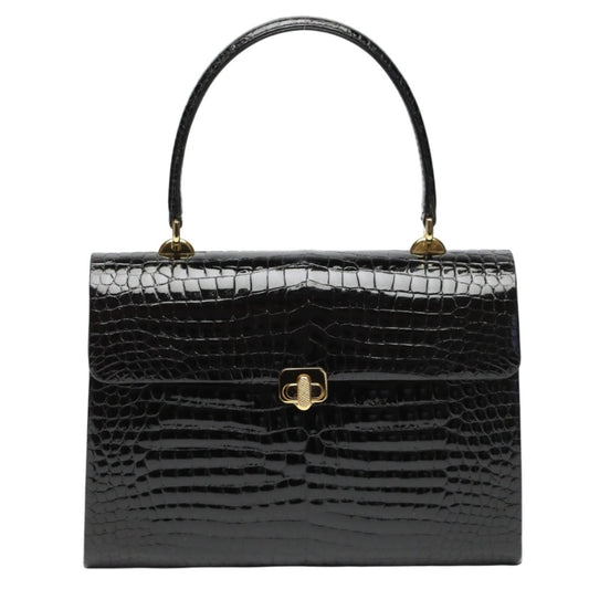クロコダイル CROCODILE ハンドバッグ
 ハンドバッグ ゴールド金具 JRA クロコダイル ブラック 【SS】
 【中古】