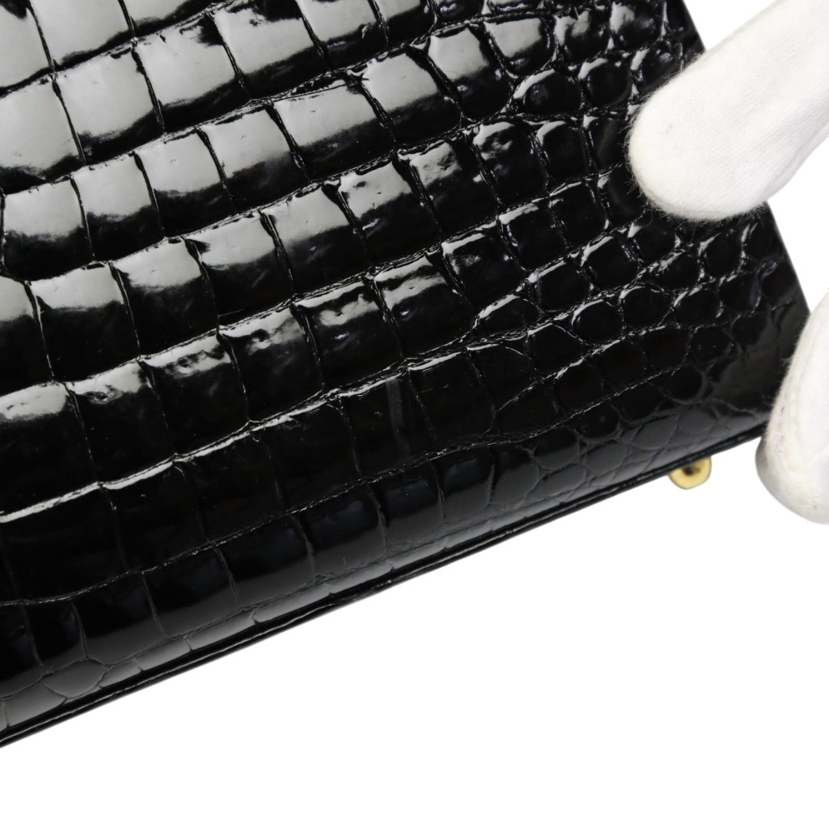 クロコダイル CROCODILE ハンドバッグ
 ハンドバッグ ゴールド金具 JRA クロコダイル ブラック 【SS】
 【中古】