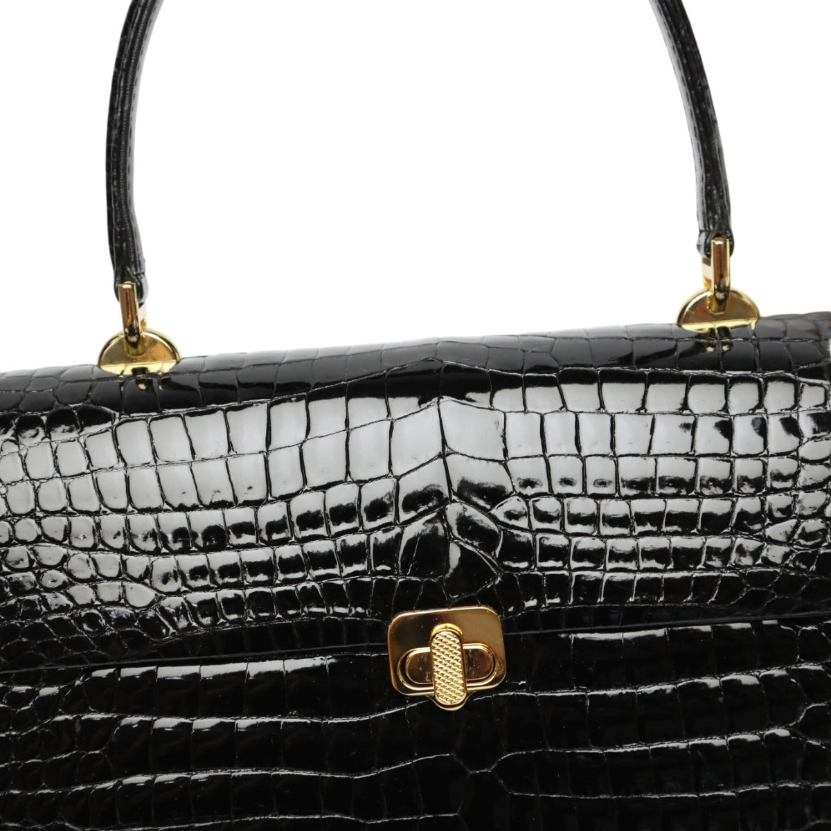 クロコダイル CROCODILE ハンドバッグ
 ハンドバッグ ゴールド金具 JRA クロコダイル ブラック 【SS】
 【中古】