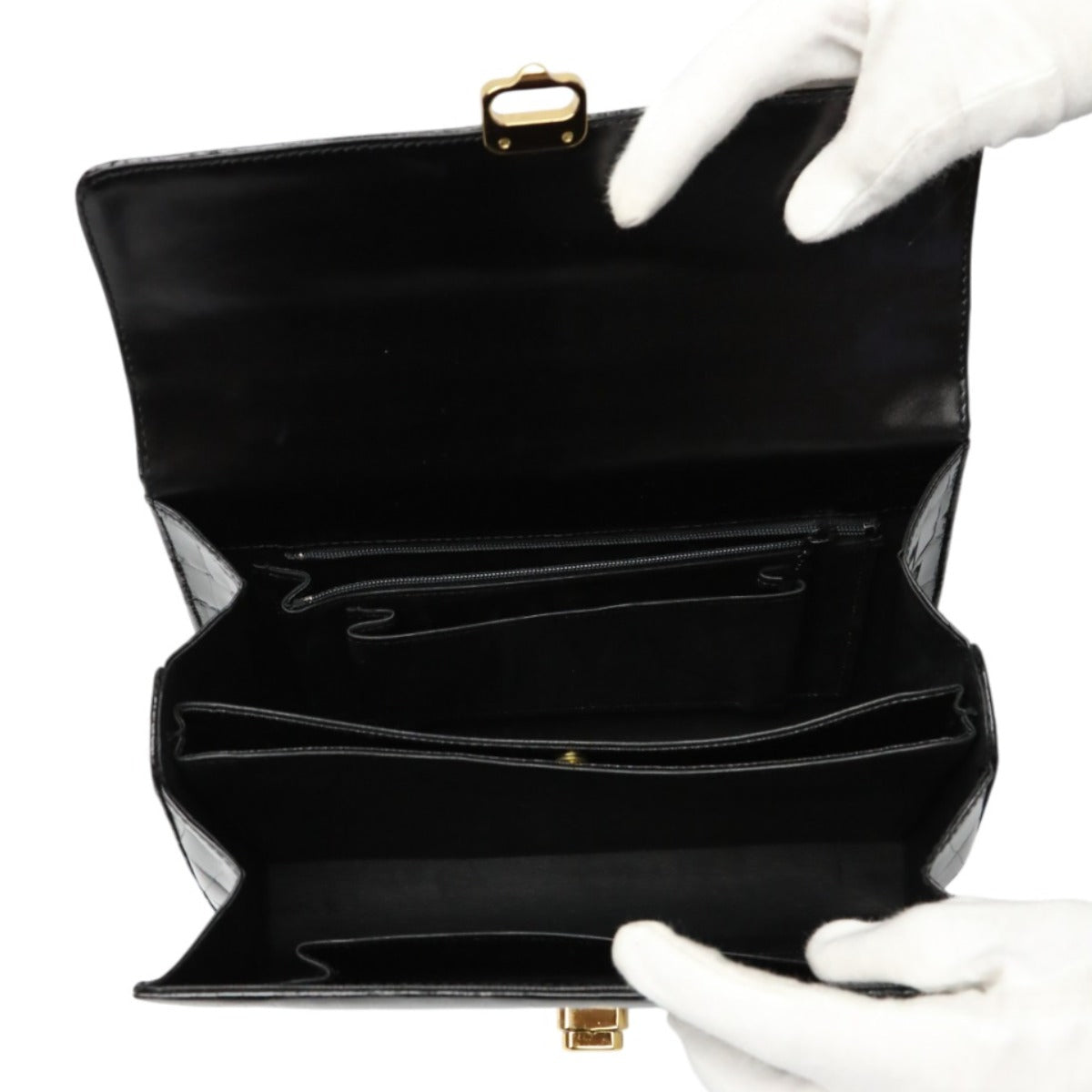 クロコダイル CROCODILE ハンドバッグ
 ハンドバッグ ゴールド金具 JRA クロコダイル ブラック 【SS】
 【中古】