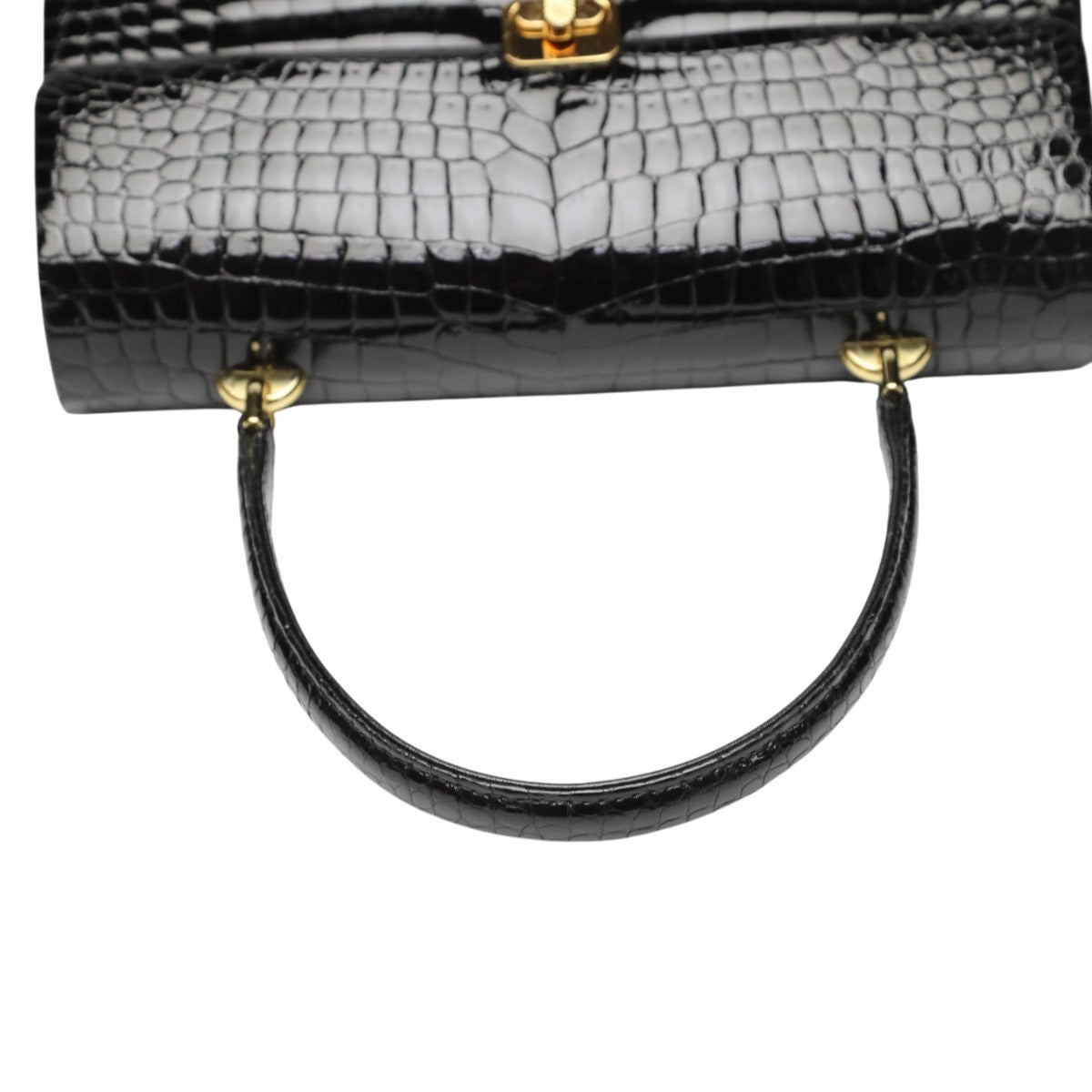 クロコダイル CROCODILE ハンドバッグ
 ハンドバッグ ゴールド金具 JRA クロコダイル ブラック 【SS】
 【中古】